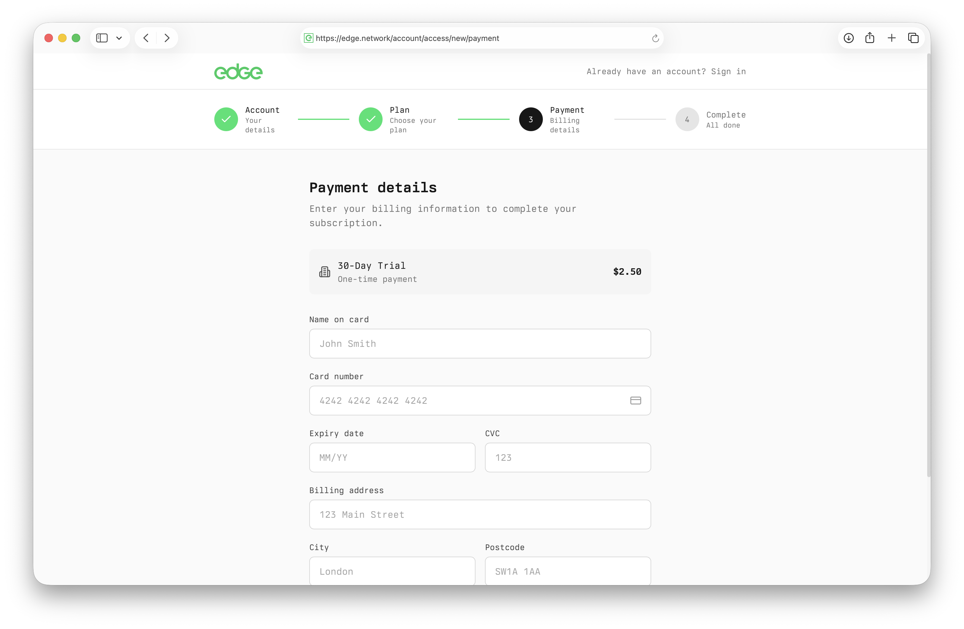 Payment method form